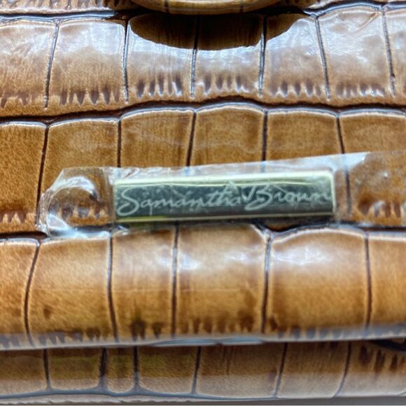 NWT Samantha Brown Italian Cognac Leather Croco Embossed Crossbody Bag/Wristlet - Picture 2 of 15